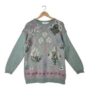 Vintage 90s Melbourne Elements Sweater L Sage Mohair Blend Floral  Cottagecore